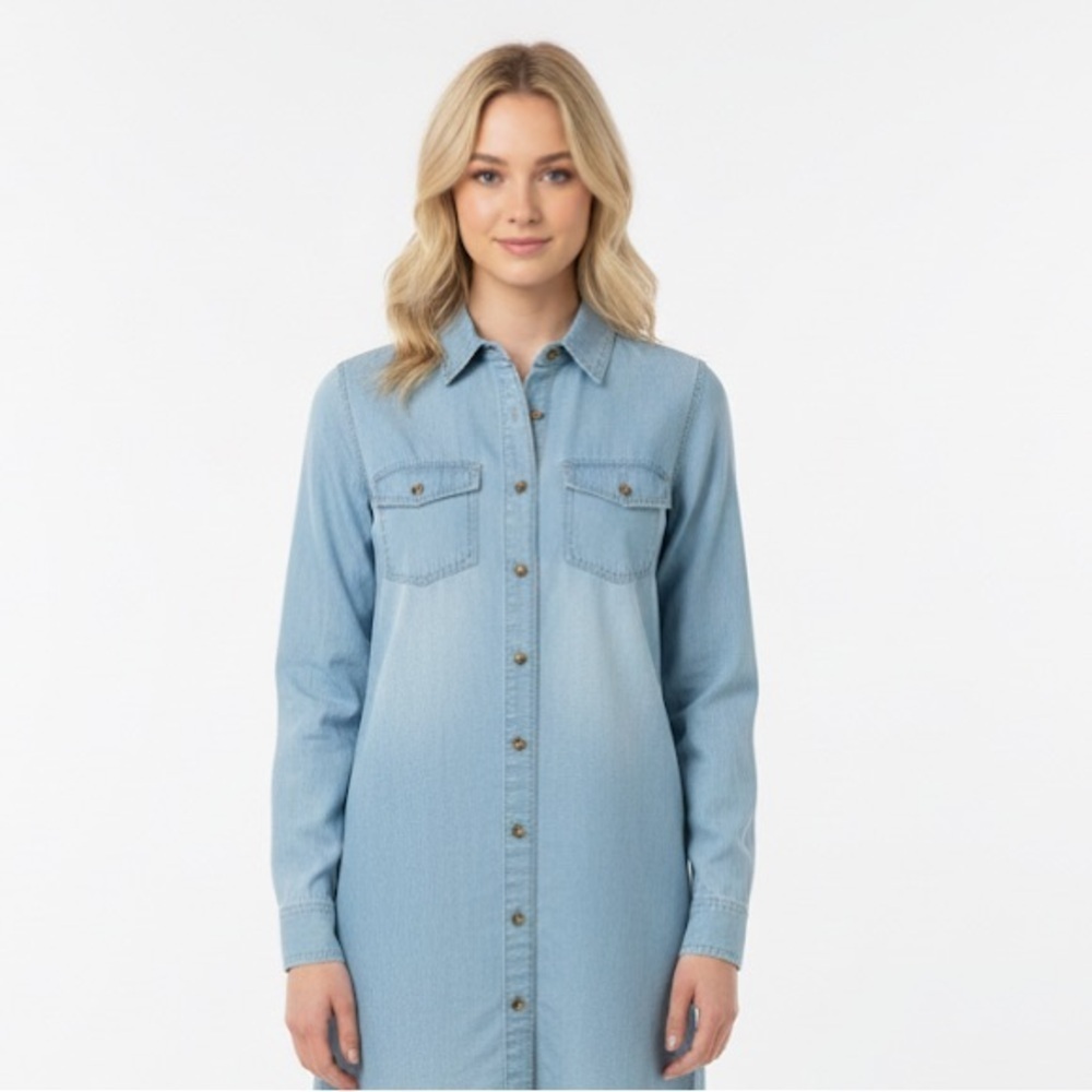 PRESS DRESS Light Blue Denim Shirt Dress size small